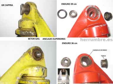 Diferencias fijaciones amortiguadores Betor Gas Montesa Enduro H7 fijaciones superiores amortiguadores Betor Gas Montesa Enduro H7